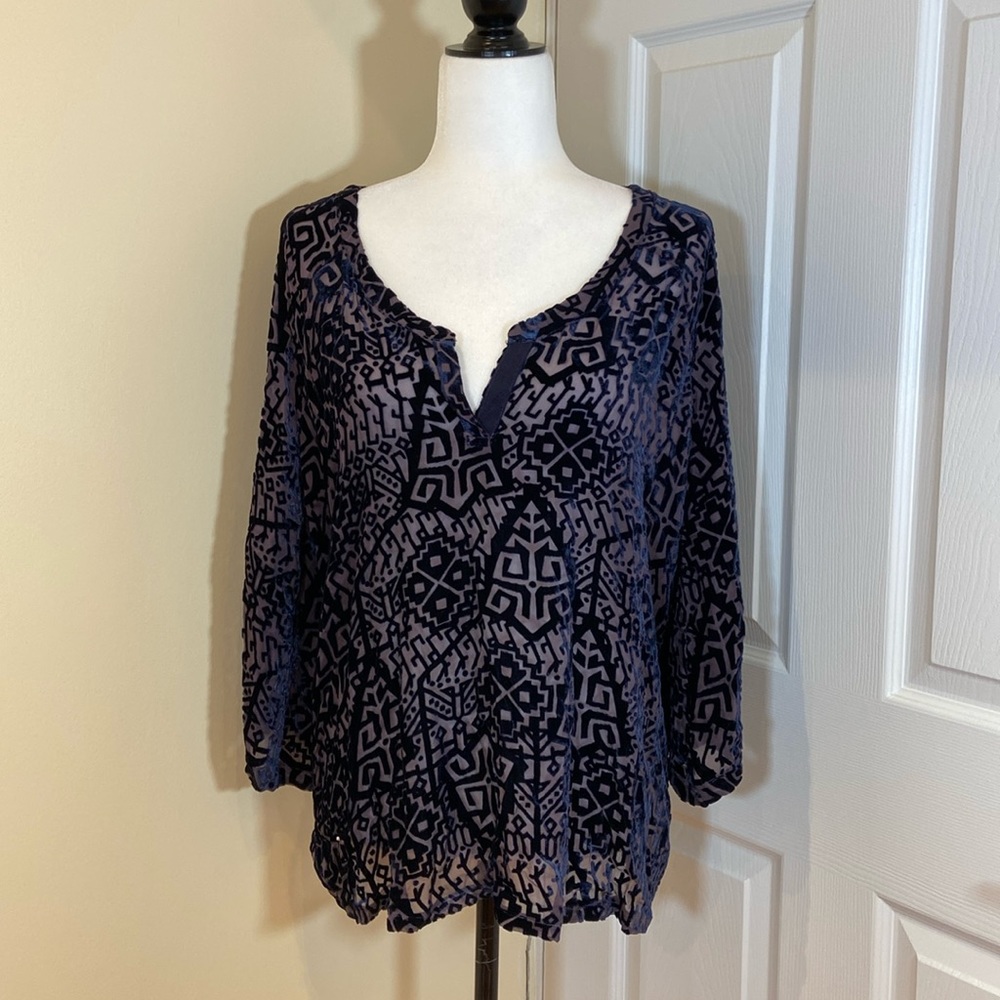 PJK PATTERSON J. KINCAID | Size L | purple sheer top with velvet design